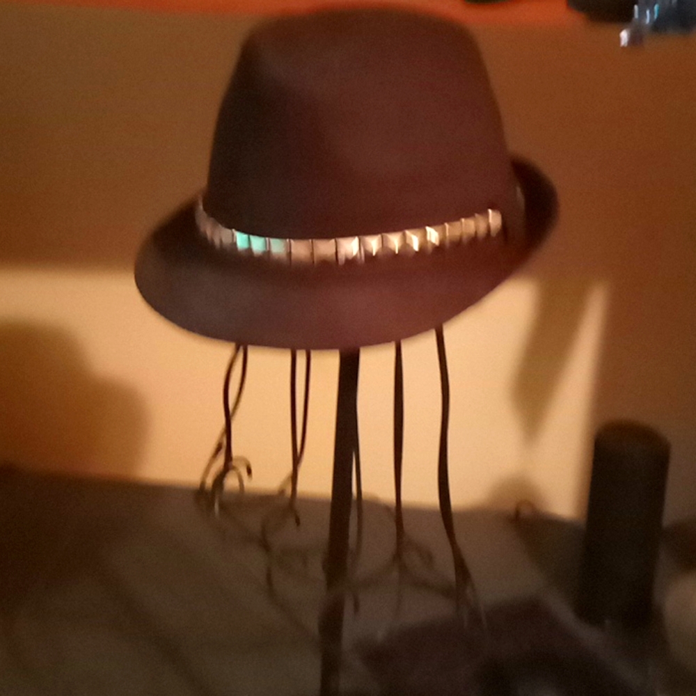 Blk Fedora hat with Silverstud Head band